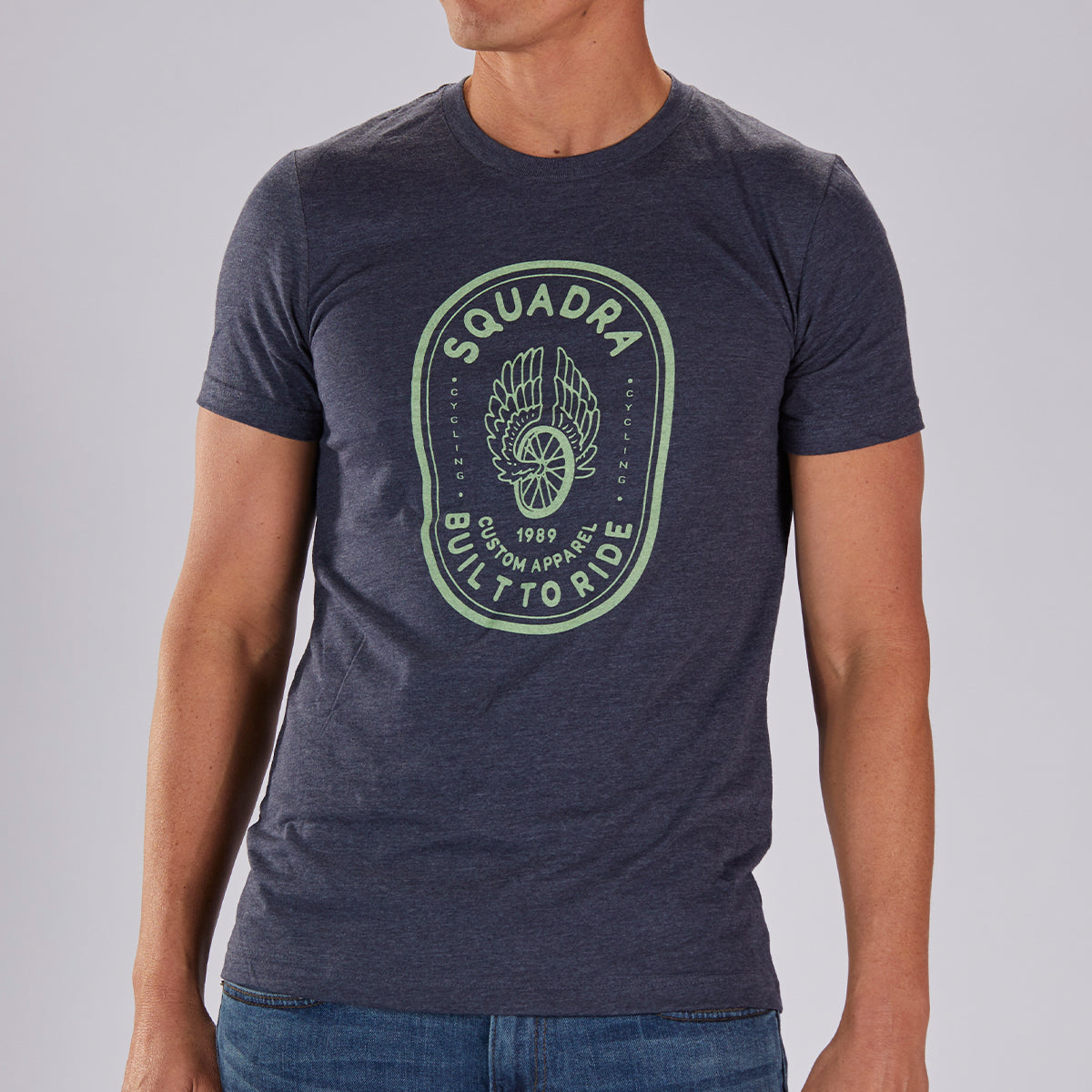 MENS LIMITED EDITION COTTON TEE - HEATHER NAVY "SQUADRA PATCH"