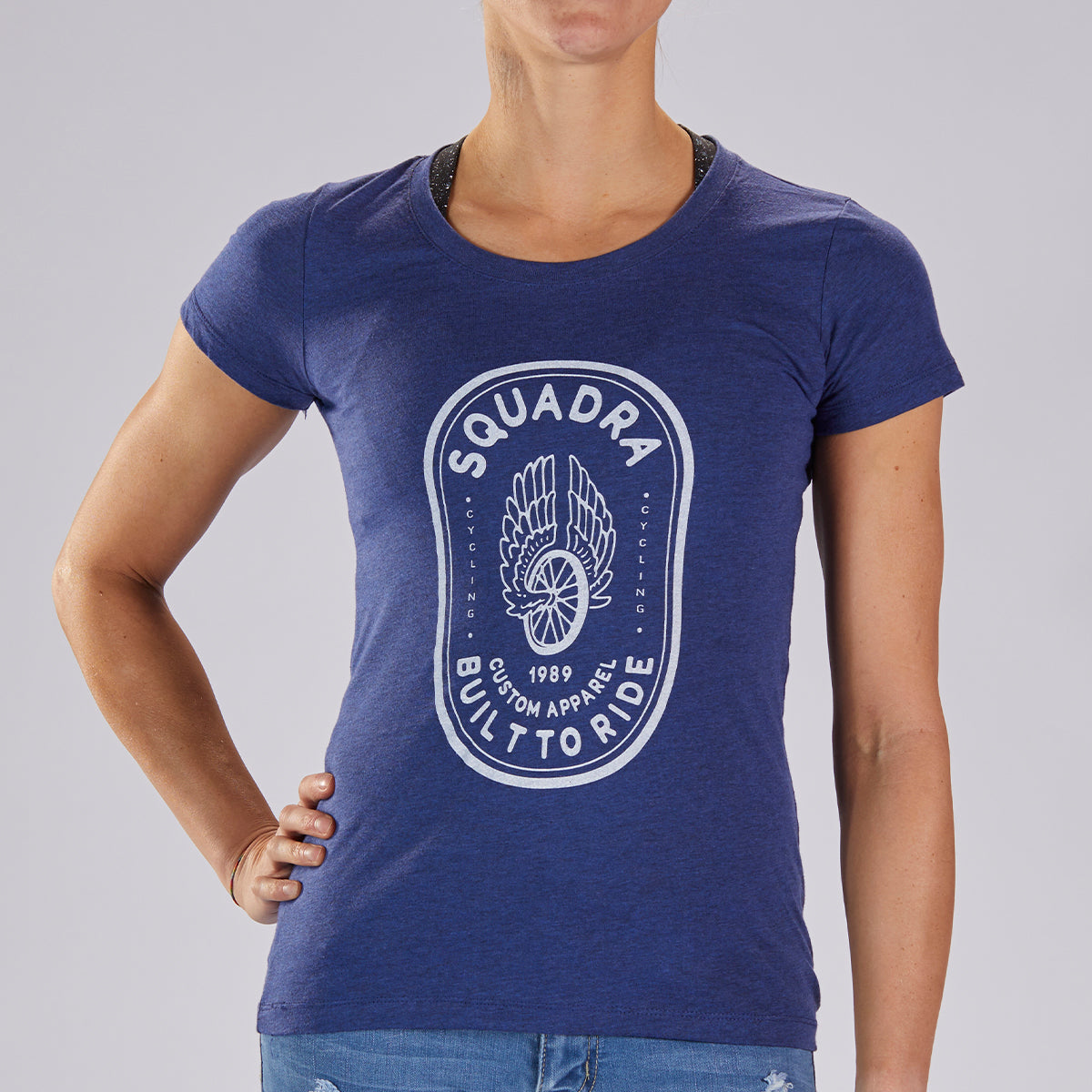 WOMENS LIMITED EDITION COTTON TEE - HEATHER NAVY "SQUADRA PATCH"
